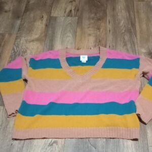 Billabong Multicolor Striped Vintage V-Neck Sweater Size Small